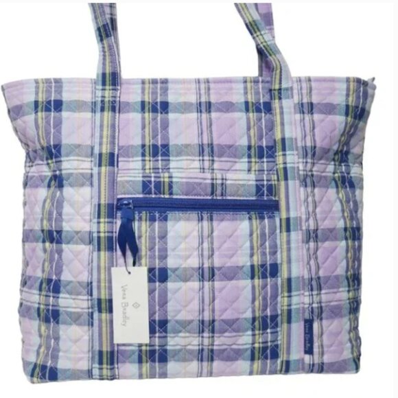 Vera Bradley Vera Tote Quilted Handbag Weekender Amethyst Plaid Travel NWT - Picture 3 of 9